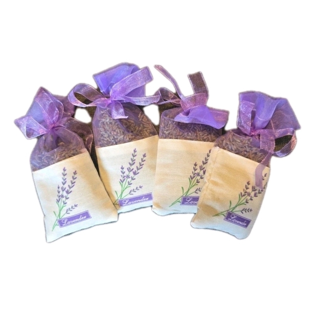 4 Fresh Dried Lavender Sachets with Purple Ribbon From My Family Farm